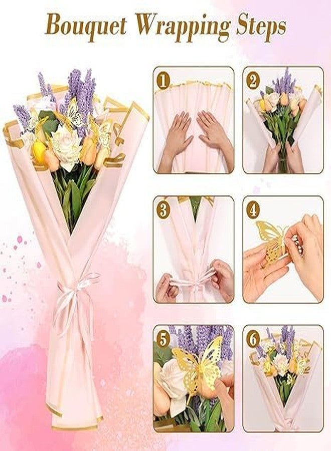KTrading Waterproof Flower Wrapping Paper 5 Sheets with 12 Gold 3D Butterfly Stickers | Bouquet Wrapping Paper with Elegant Gold Edge | Premium Gift Packaging Paper for Wedding, Birthday, Party & Events (22.8 x 22.8 inch) (Pink) - Image 5